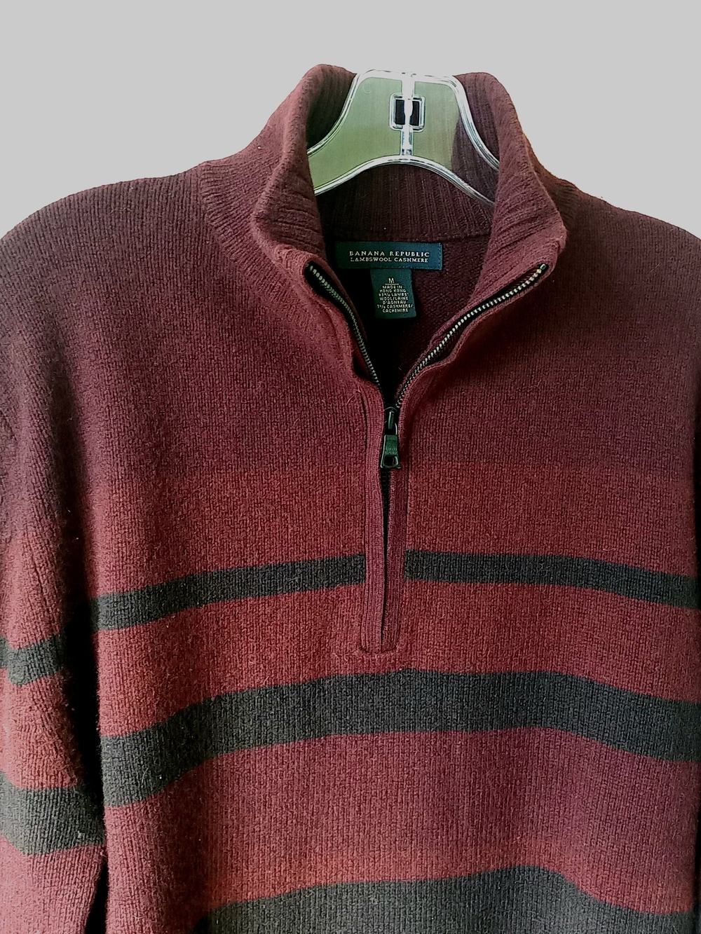 Banana Republic Men's Wine Quarterzip Sweater Lambswool Cashmere Blend